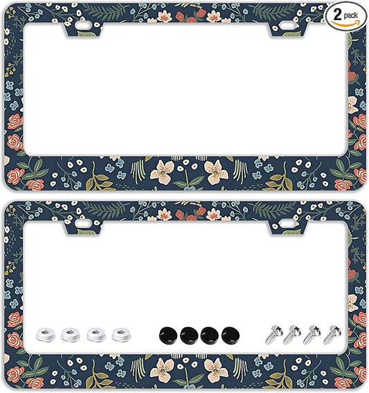 Colorful Floral Flowers License Plate Frames by TQFTPT