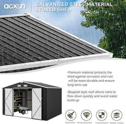 Aoxun 9.4x7.3x6.5 FT Outdoor Storage Shed, Garbage Can, Outdoor Metal Shed - Image 3