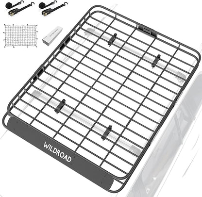Wildroad Roof Rack Cargo Basket, Upgraded 4” Fence Wide Car Roof Basket by WILDROAD