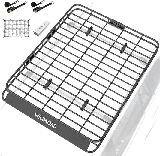 Wildroad Roof Rack Cargo Basket, Upgraded 4” Fence Wide Car Roof Basket by WILDROAD