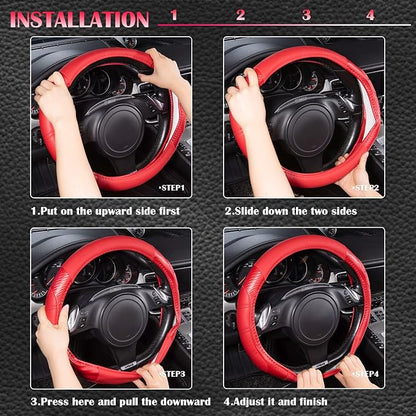CAR PASS Line Rider Microfiber Leather Sporty Steering Wheel Cover 14.5-15 inch - Image 6