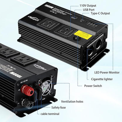 1000W Inverter for Car Power Inverters, 12v DC to 110v AC Converter - Image 2