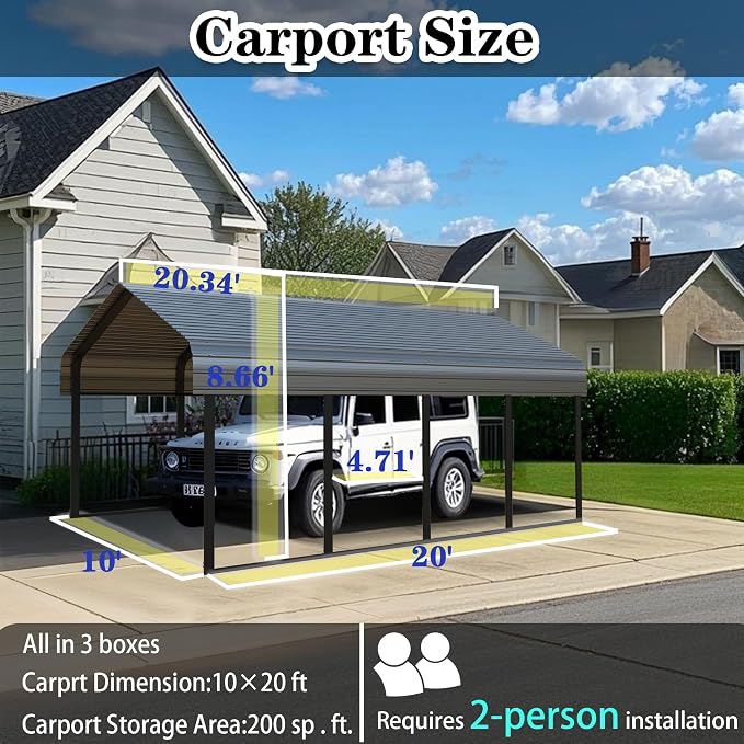 Heavy Duty Metal Carport 10x20 ft Galvanized Steel Frame RV Carport Storage All - Image 2