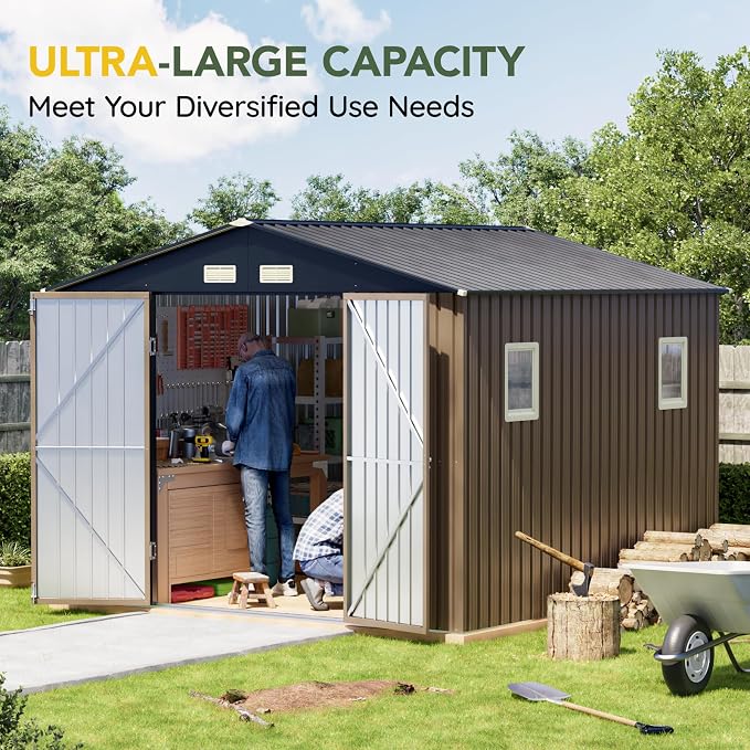 Breezz Outdoor Storage Shed 10 x 10ft. Utility Tool Shed Metal Storage Garden - Image 7