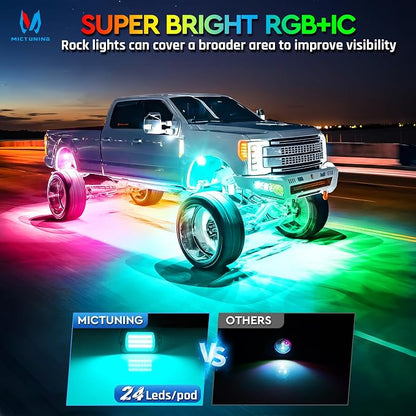 MICTUNING 2025 1000% Bright Q1 MAX RGB+IC Rock Lights, 8 Pods Chasing - Image 2