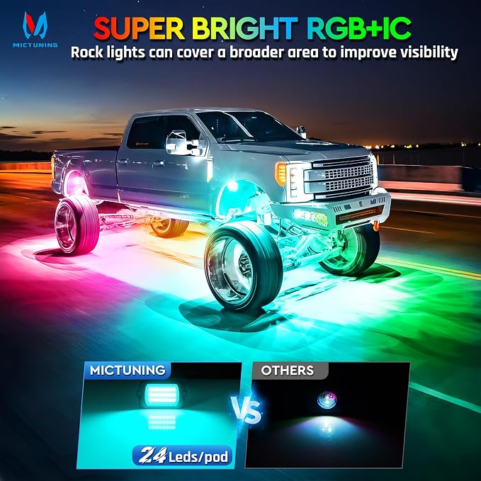 MICTUNING 2025 1000% Bright Q1 MAX RGB+IC Rock Lights, 16 Pods Chasing - Image 2