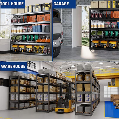 67" W Garage Shelving Heavy Duty, Adjustable 5 Tier Metal Shelves, Commercial - Image 6