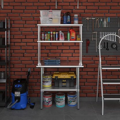 Amgood Stainless Steel Work Table Double Tier Overshelf | Metal Kitchen Prep - Image 7