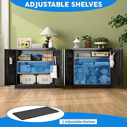 Metal Storage Cabinet with Pegboard 31.5”H×31.5”W×16.5”D, Lockable Rolling - Image 5