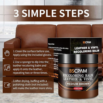 Medium Brown Leather Recoloring Balm, Leather Couch Scratch/Stain Remover - Image 5