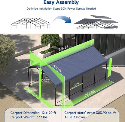 STHOUYN Car Ports 12x20 Heavy Duty Metal Carport Kit, UPF50+ UV Protection - Image 3