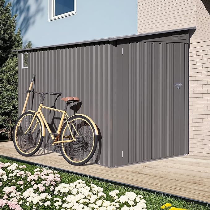 4x9 FT Outdoor Storage Shed, Lean to Metal Shed W/Window, All Weather - Image 4
