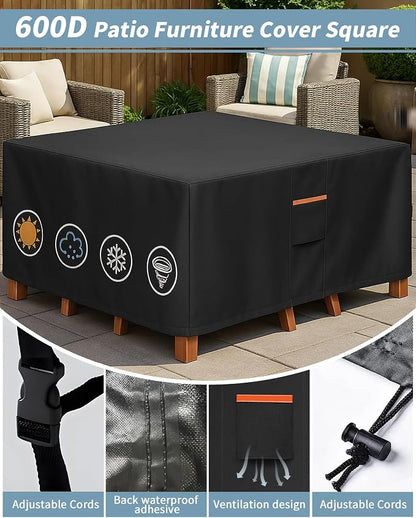 Outdoor Waterproof Furniture Cover, 106W x 106L x 28H inches Heavy Duty 600D - Image 5