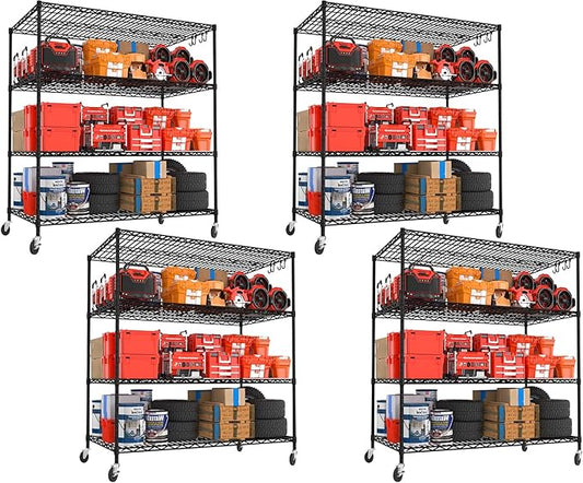 PrimeZone 4 Packs 55.5" W x 24" D x 80" H Heavy Duty Wire Storage Shelves by PrimeZone