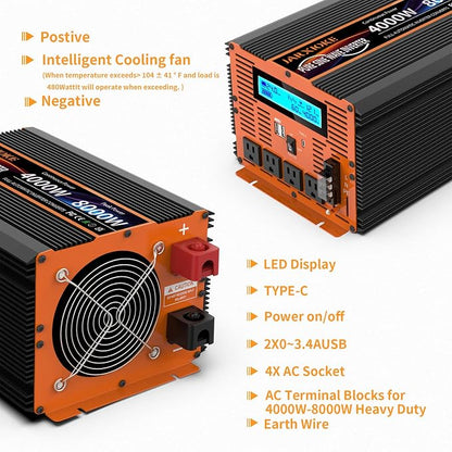 4000 Watt Pure Sine Wave Power Inverter 24V DC to 110V 120V Converter - Image 6