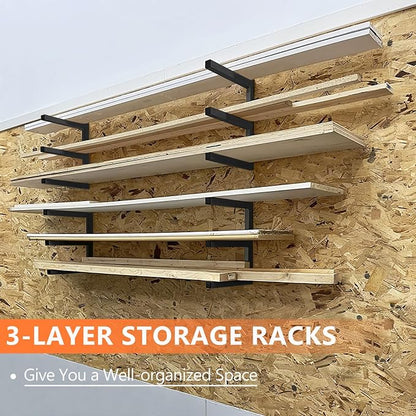 Wood Storage Racks with 3 Level, Garage Organizer Lumber Storage Rack Wall - Image 5