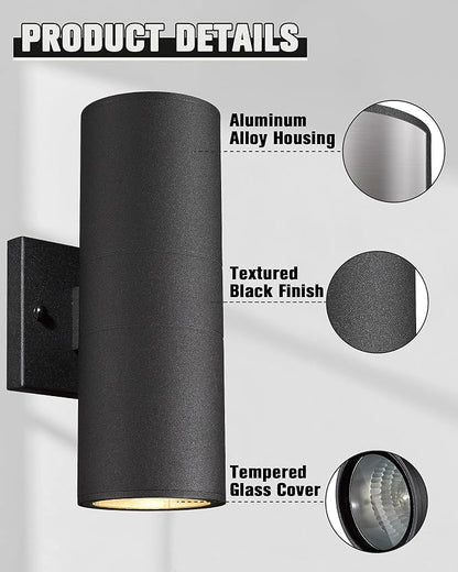 Ken & Ricky Outdoor Light Fixture, Modern Outdoor Sconce Wall Lights, Cylinder - Image 4