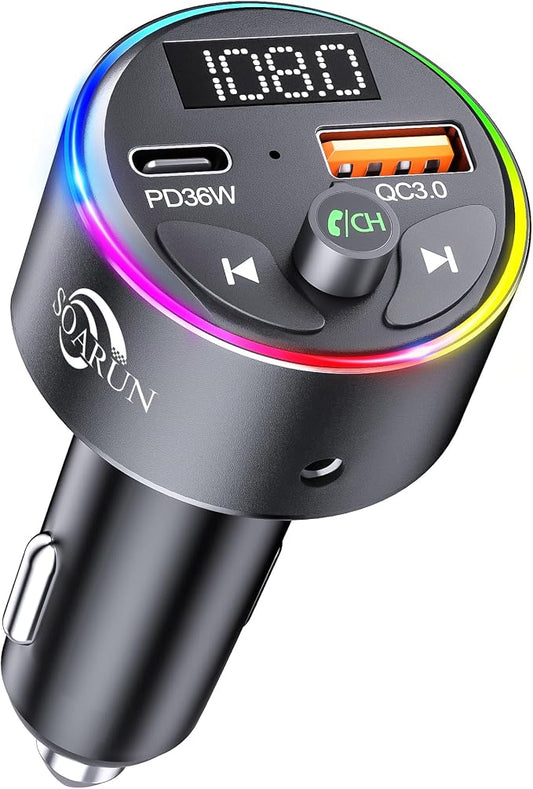 FM Transmitter Bluetooth 5.3, 54W Fast USB Car Charger Cigarette Lighter by SOARUN