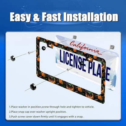 Halloween License Plate Frame Pumpkin Bats License Plate Stainless Steel Funny - Image 3