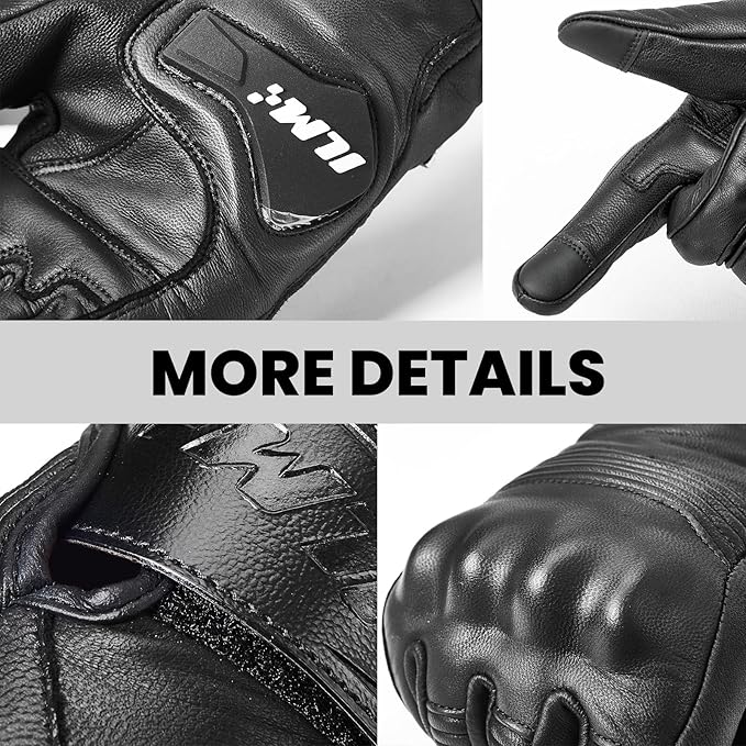 ILM Goatskin Leather Motorcycle Motorbike Powersports Racing Gloves Touchscreen - Image 5