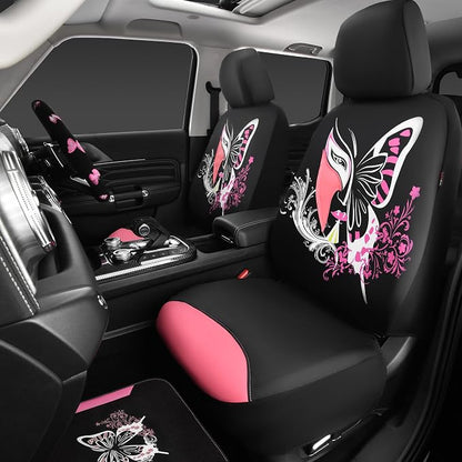 CAR PASS Pink Leather & Gaberdine Butterfly Car Seat Covers Full Set - Image 2