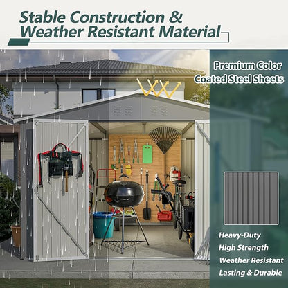 10x10 FT Outdoor Storage Shed, Large Metal Tool Sheds - Image 3
