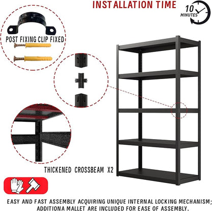 72" Hx47.3 Wx23.6 D 5 Tier Garage Shelving Heavy Duty Garage Storage Shelves - Image 8