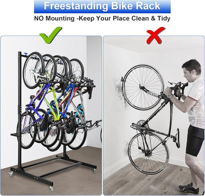 Freestanding Bike Storage Rack, Hold Up to 5 Bikes Sturdy Steel Bicycle Rack - Image 5