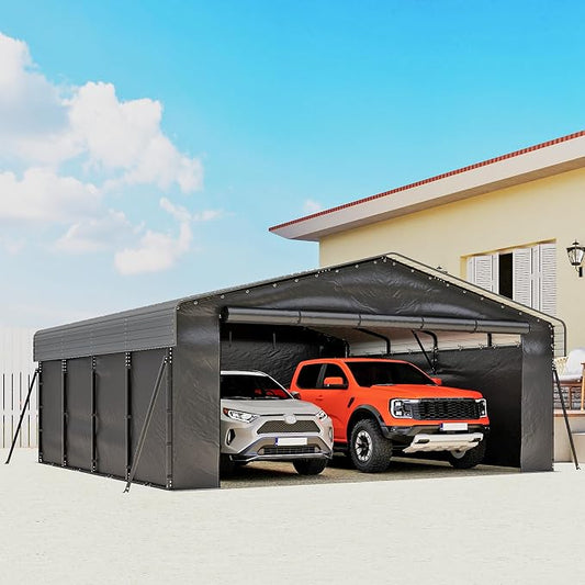 Real Relax 20x20ft Heavy Duty Metal Carport, Galvanized Steel Roof by RealRelax