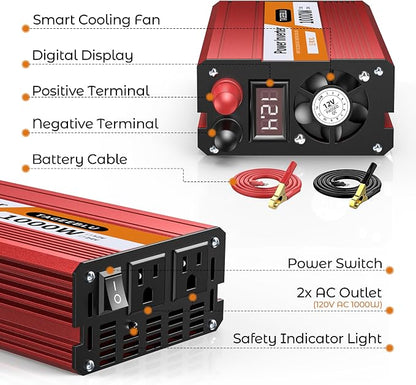 1000W Power Inverter, DC 12V to 110V AC Car Inverter - Image 7