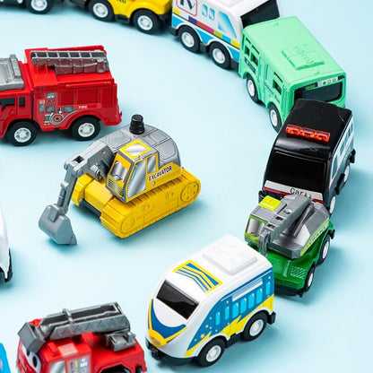 JOYIN 18 Pcs Pull Back City Cars and Trucks Toy Vehicles Set, Friction Powered - Image 9
