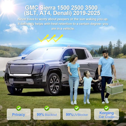 5pcs Car Window Shades for GMC Sierra 1500 2500 3500 2019-2025 Accessories - Image 2