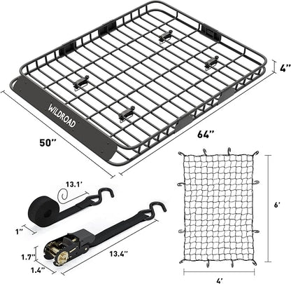 Wildroad Roof Rack Cargo Basket, Upgraded 4” Fence Wide Car Roof Basket - Image 6