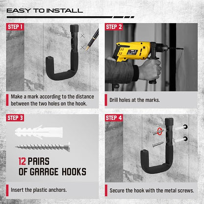SEDY Heavy Duty Garage Storage Hooks: 4-Piece 6" & 3" Wall Mount J Utility - Image 7