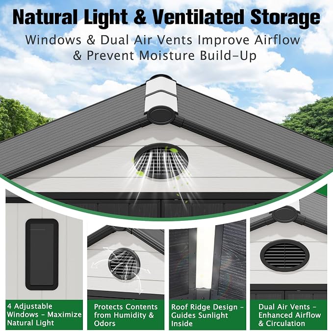 EAGLE PEAK 8x6 Resin Outdoor Storage Shed, Weatherproof Garden Shed - Image 2