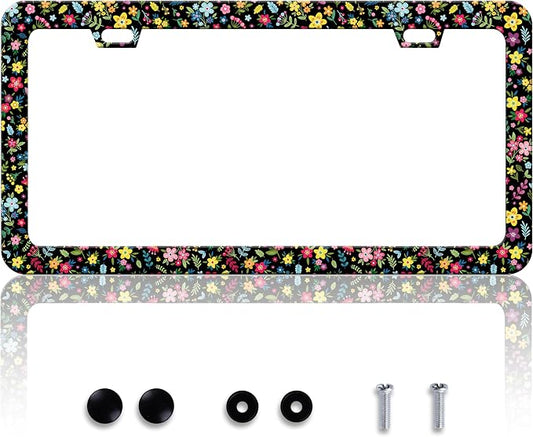 Colorful Folk Floral License Plate Frame Flower License Plate Holder by HOWKWAWY