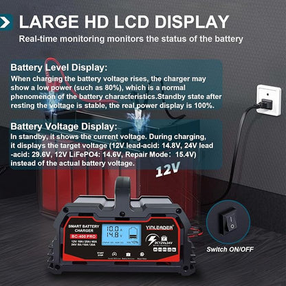 Battery Charger 40A, 12V/24V Lead Acid Smart Battery Charger, 12V LiFePO4 Car - Image 6