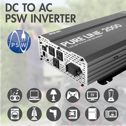 Wagan EL3808 Pure Line Power Inverter 2000 Watt DC 12V to 110V AC Car Pure Sine - Image 3