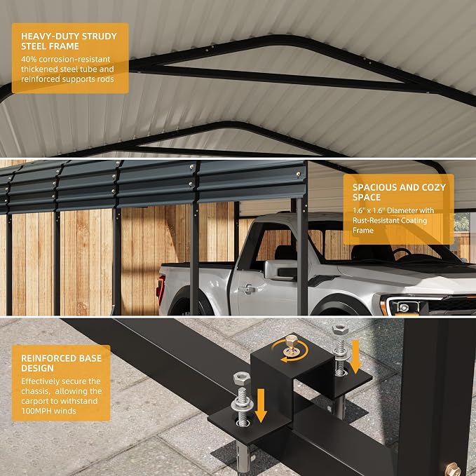 12' x 24' Heavy Duty Metal Carport - Image 3