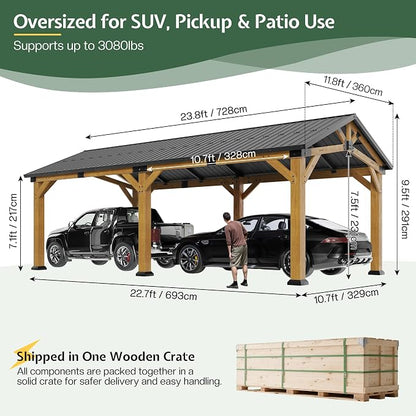 Jocisland 12x24 FT Cedar Wood Hardtop Carport - Image 2