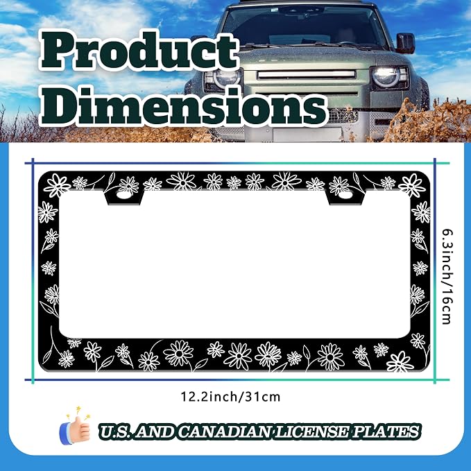 Black and White Daisies License Plate Frame Flower Art License Plate Holder - Image 3