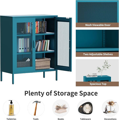 Metal Storage Cabinet with Mesh Doors, Steel Display Cabinet with Adjustable - Image 5