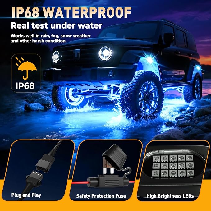 Honalia LED Rock Lights for Trucks 6 pods, RGB Truck Rock Lights - Image 3