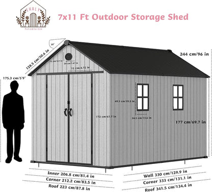 7.3x11.2 FT Resin Outdoor Storage Shed Large, 566 Cuft Garden Tool Sheds & - Image 4