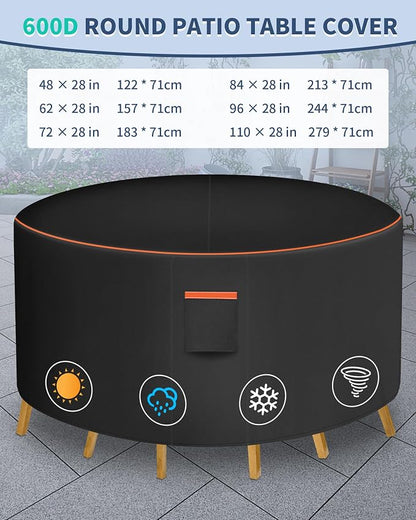 Round Patio Furniture Cover, 110 Inch Diameter Waterproof 600D Heavy Duty Table - Image 3