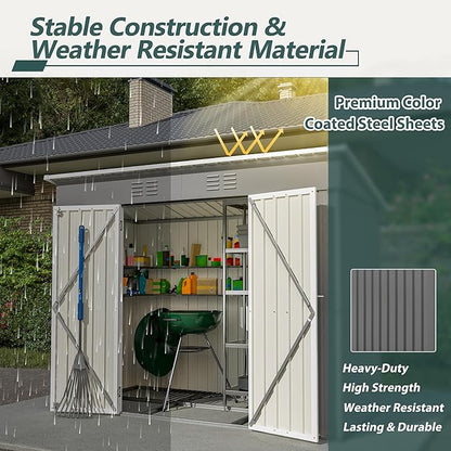 Outdoor Storage Shed, 8 X 4ft Metal Galvanized Steel Garden Shed - Image 6