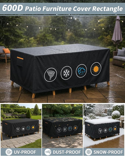 Outdoor Waterproof Furniture Cover, 64W x 52L x 28H inches Heavy Duty 600D - Image 6
