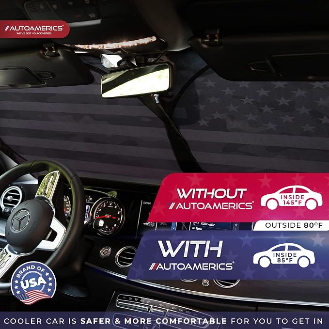 Autoamerics 1-Piece Windshield Sun Shade Gray Camo American Flag USA Design - Image 7