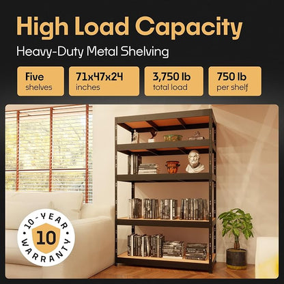 Storage Shelves: 5 Storage Shelves Heavy Duty w/ 3, 750 lb Total Load Capacity - Image 3
