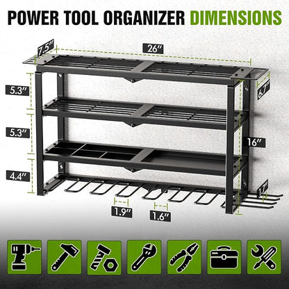 MAXIFFE 4 Layer Power Tool Organizer Wall Mount, Heavy Duty Metal Cordless Tool - Image 6